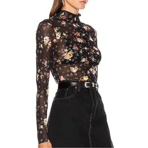 Veronica Beard Kanu mesh ruched long sleeve floral